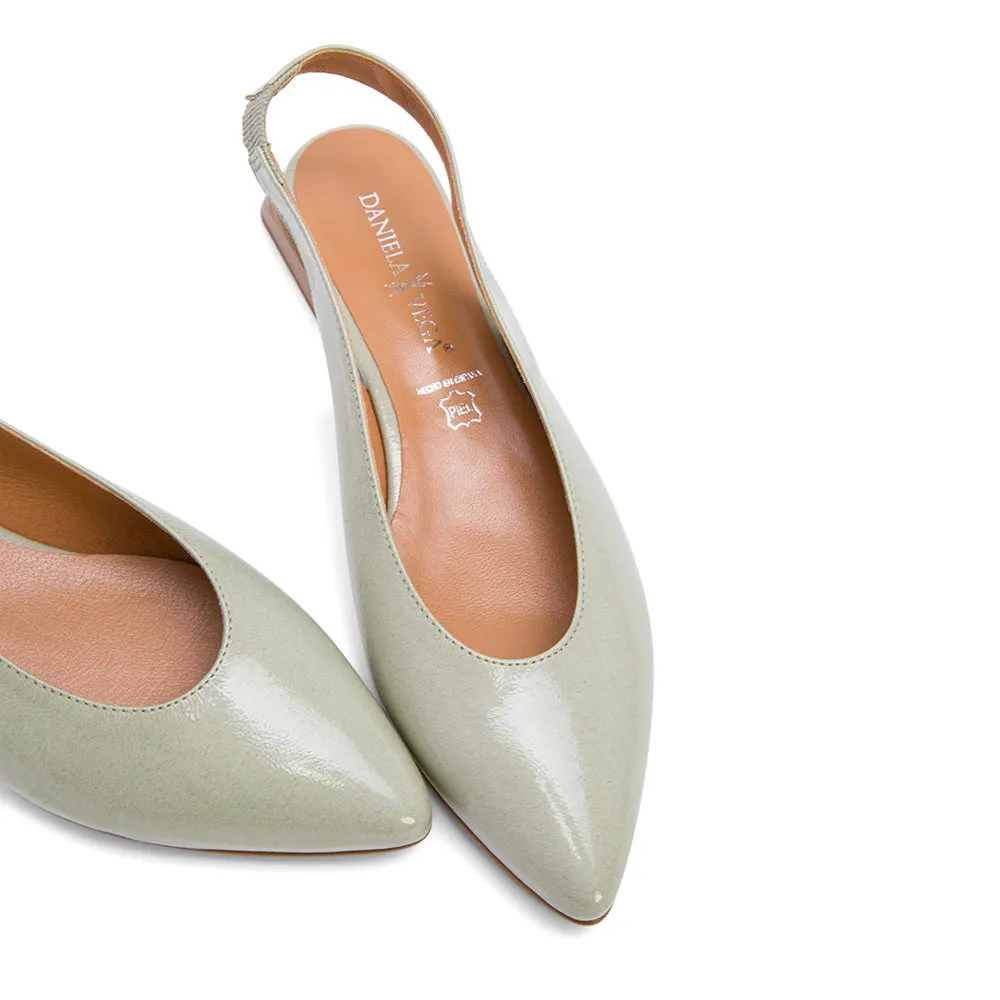 Pearl Green Leather Slingback Flats