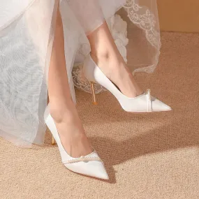 Pumps on Heeled White Shoes for Woman 2024 Women's Summer Footwear Pearl High Heels Wedding Bride Shoe Stilito Quality Stylish A