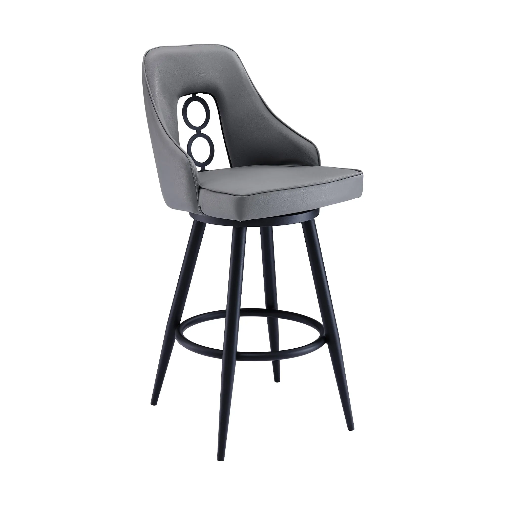 Ruby Contemporary 26 Counter Height Barstool in Black Powder Coated Finish and Gray Faux Leather