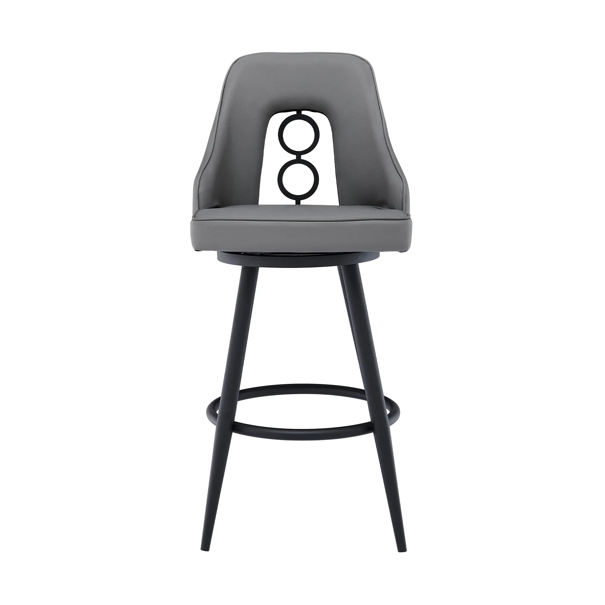 Ruby Contemporary 26 Counter Height Barstool in Black Powder Coated Finish and Gray Faux Leather