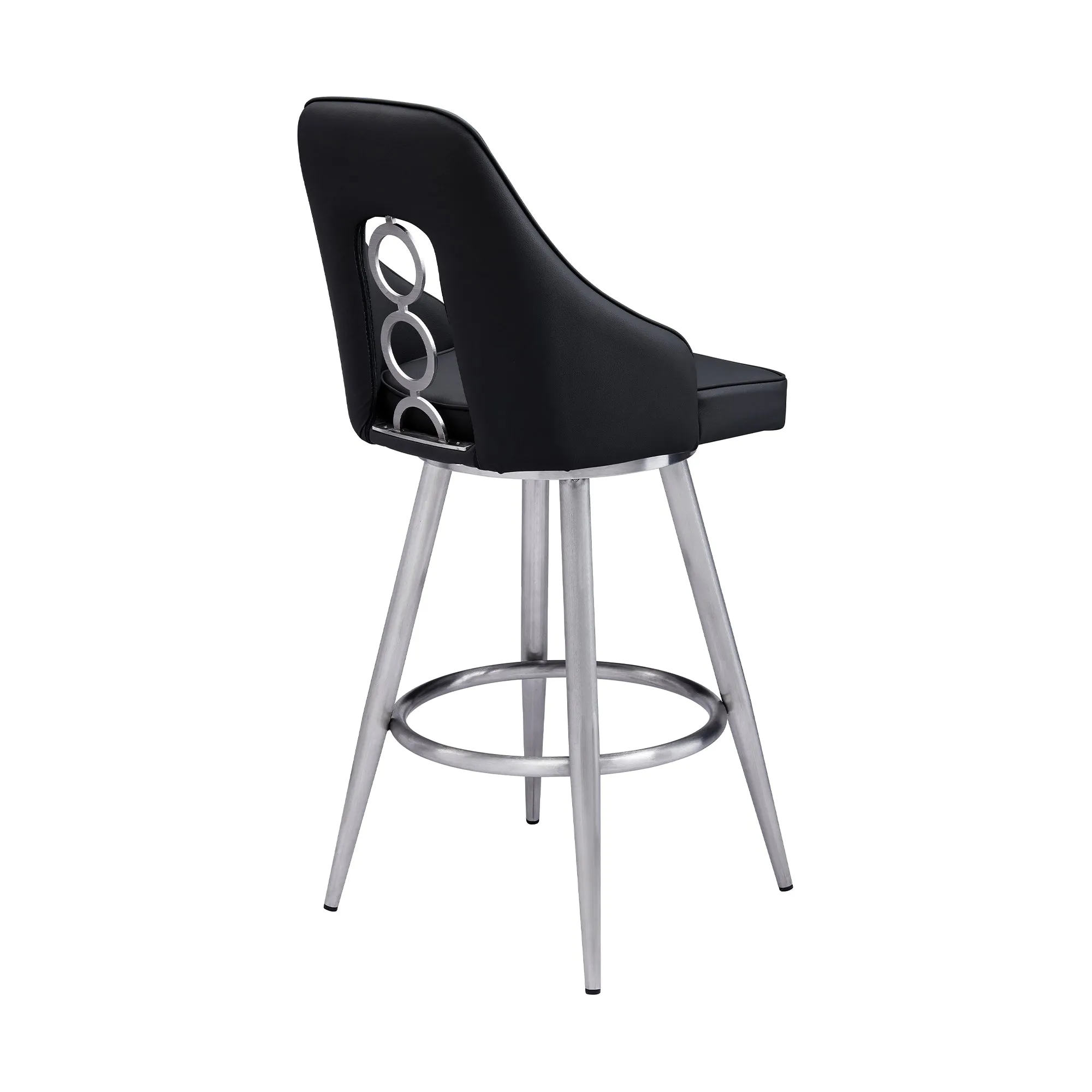 Ruby Contemporary 26 Counter Height Barstool in Brushed Stainless Steel Finish and Black Faux Leather