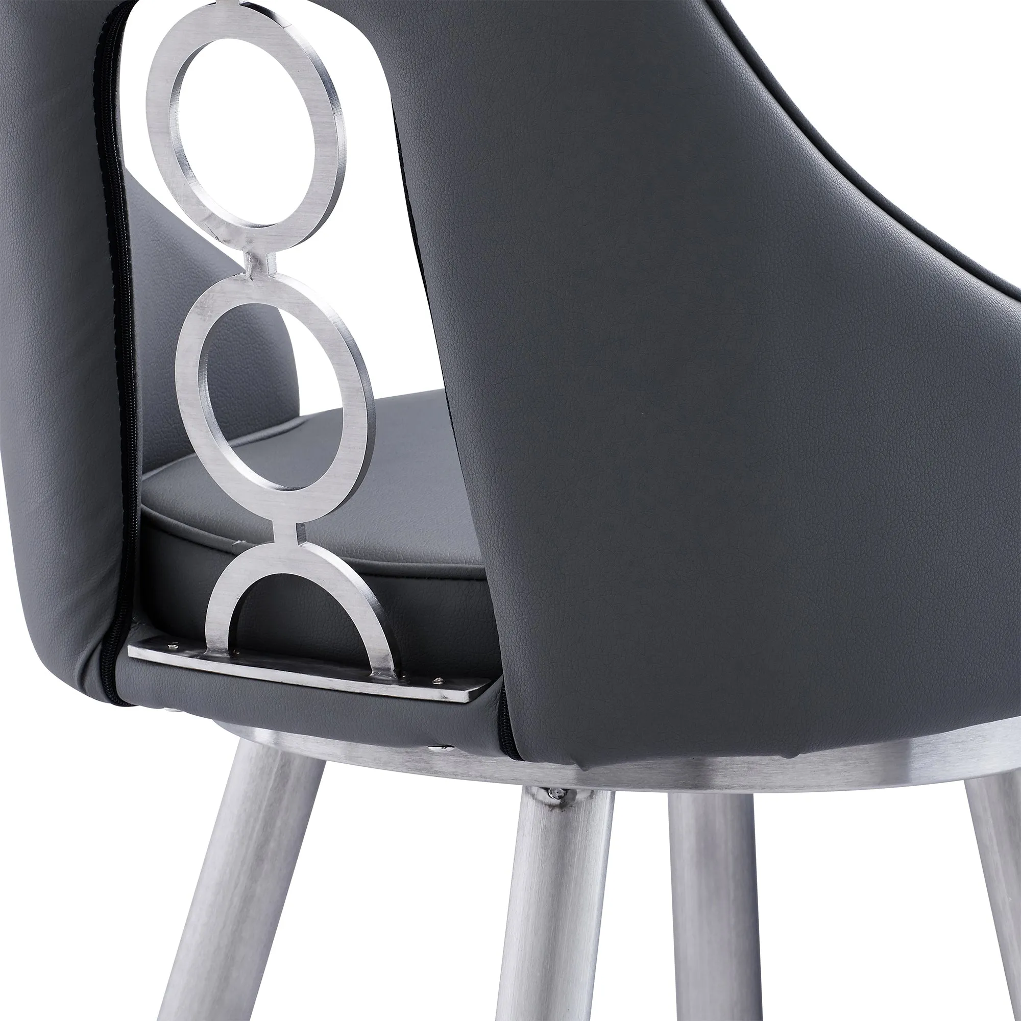 Ruby Contemporary 26 Counter Height Barstool in Brushed Stainless Steel Finish and Gray Faux Leather