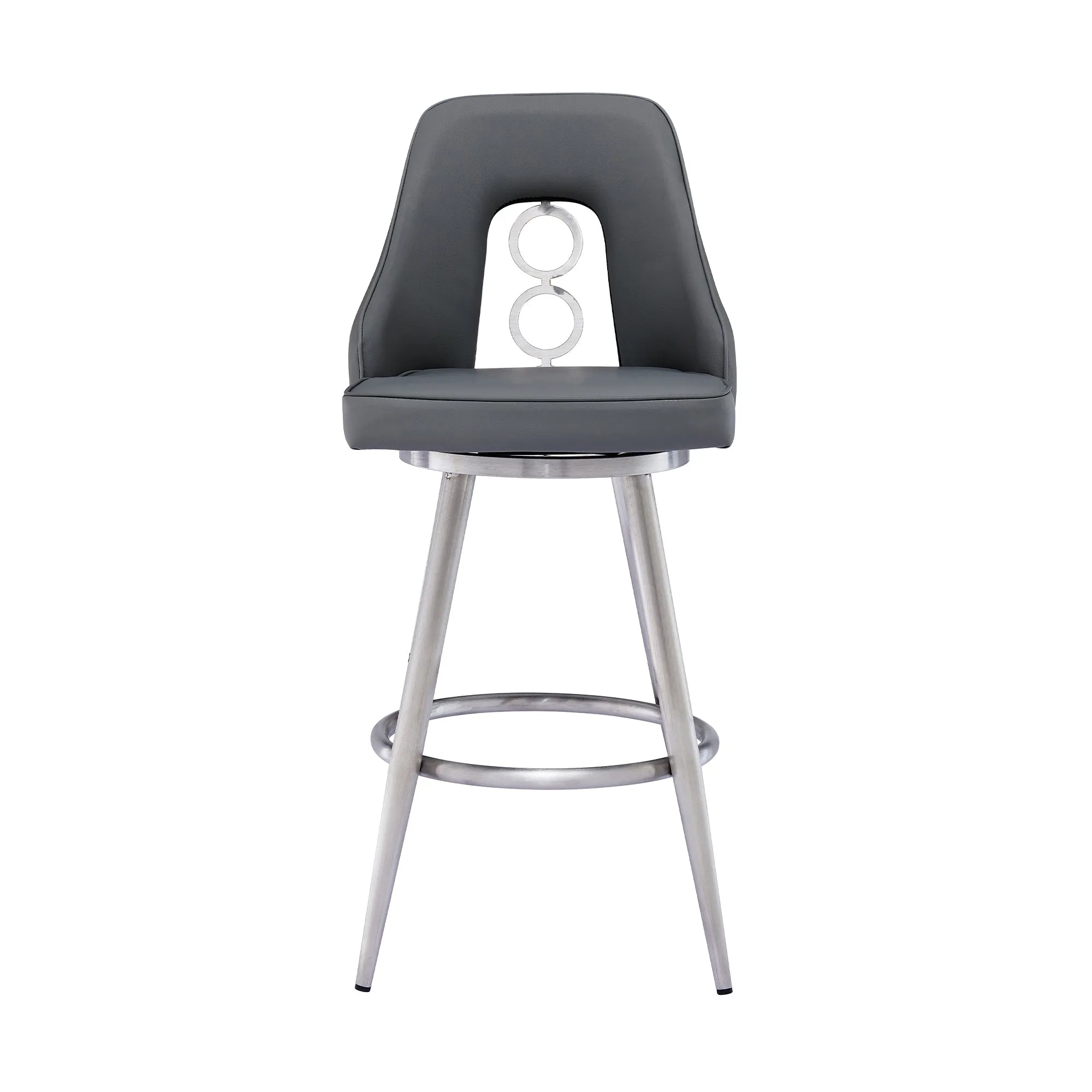 Ruby Contemporary 26 Counter Height Barstool in Brushed Stainless Steel Finish and Gray Faux Leather