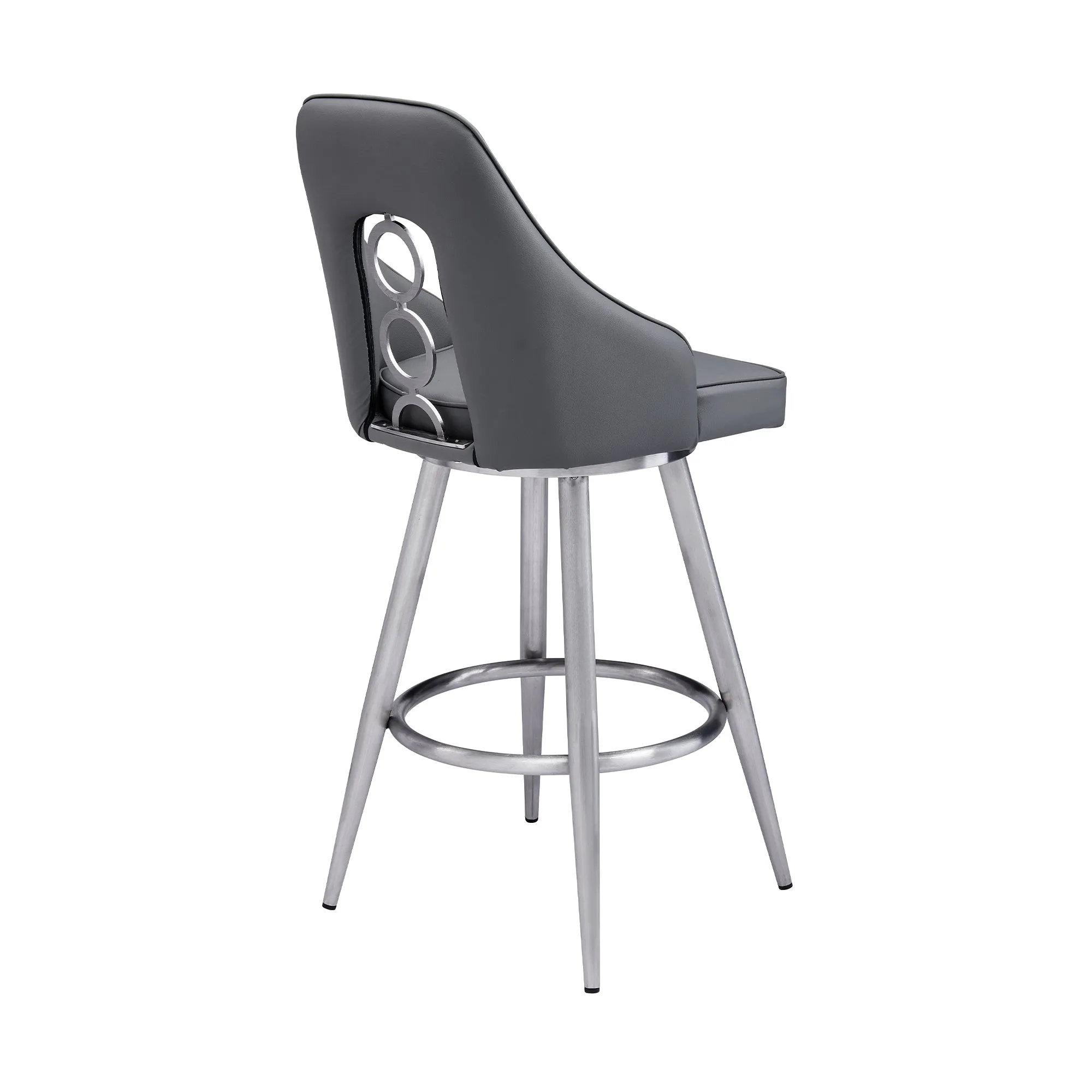 Ruby Contemporary 26 Counter Height Barstool in Brushed Stainless Steel Finish and Gray Faux Leather