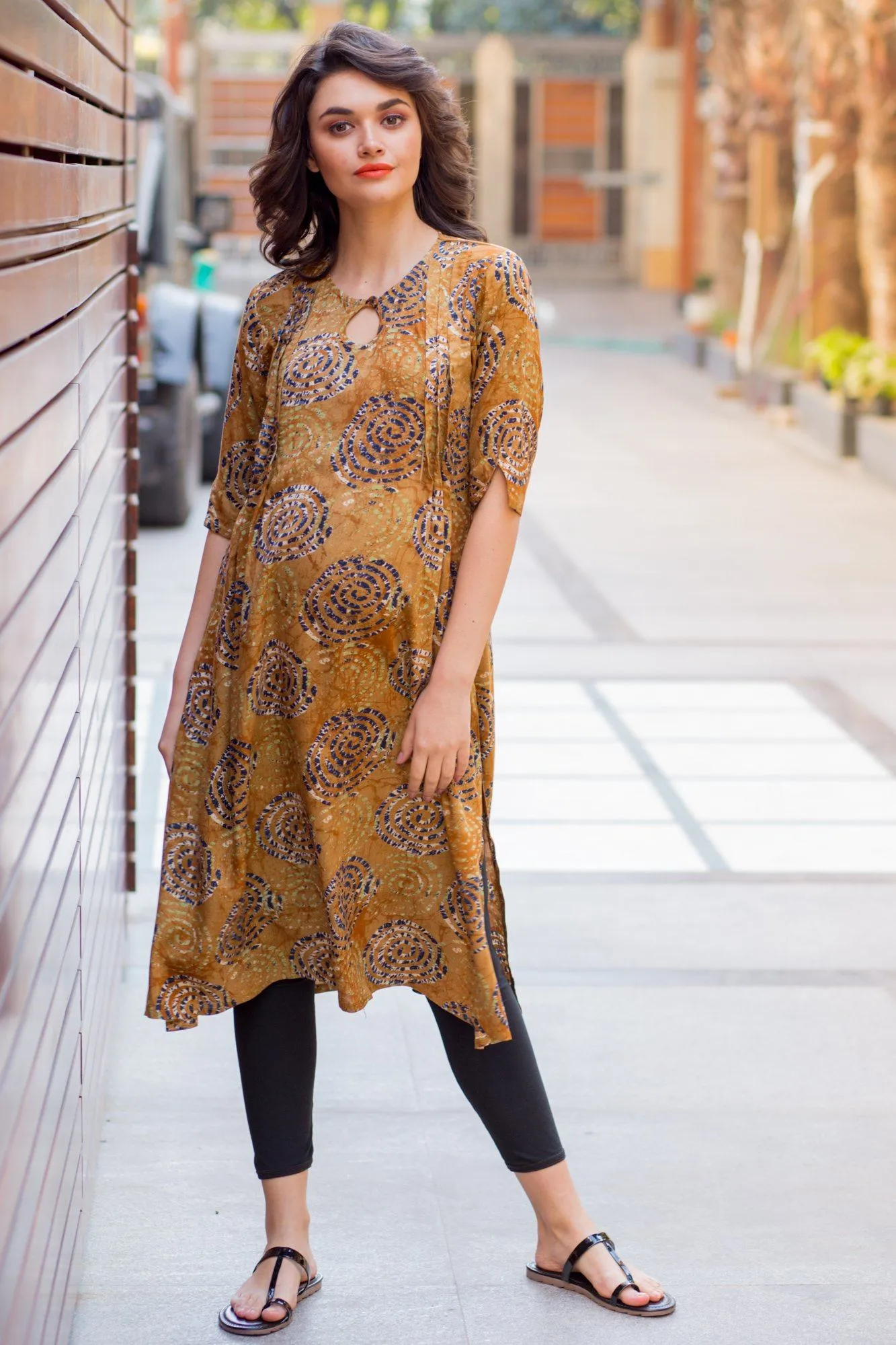 Rust Yellow Concealed Zips Nursing Kurta