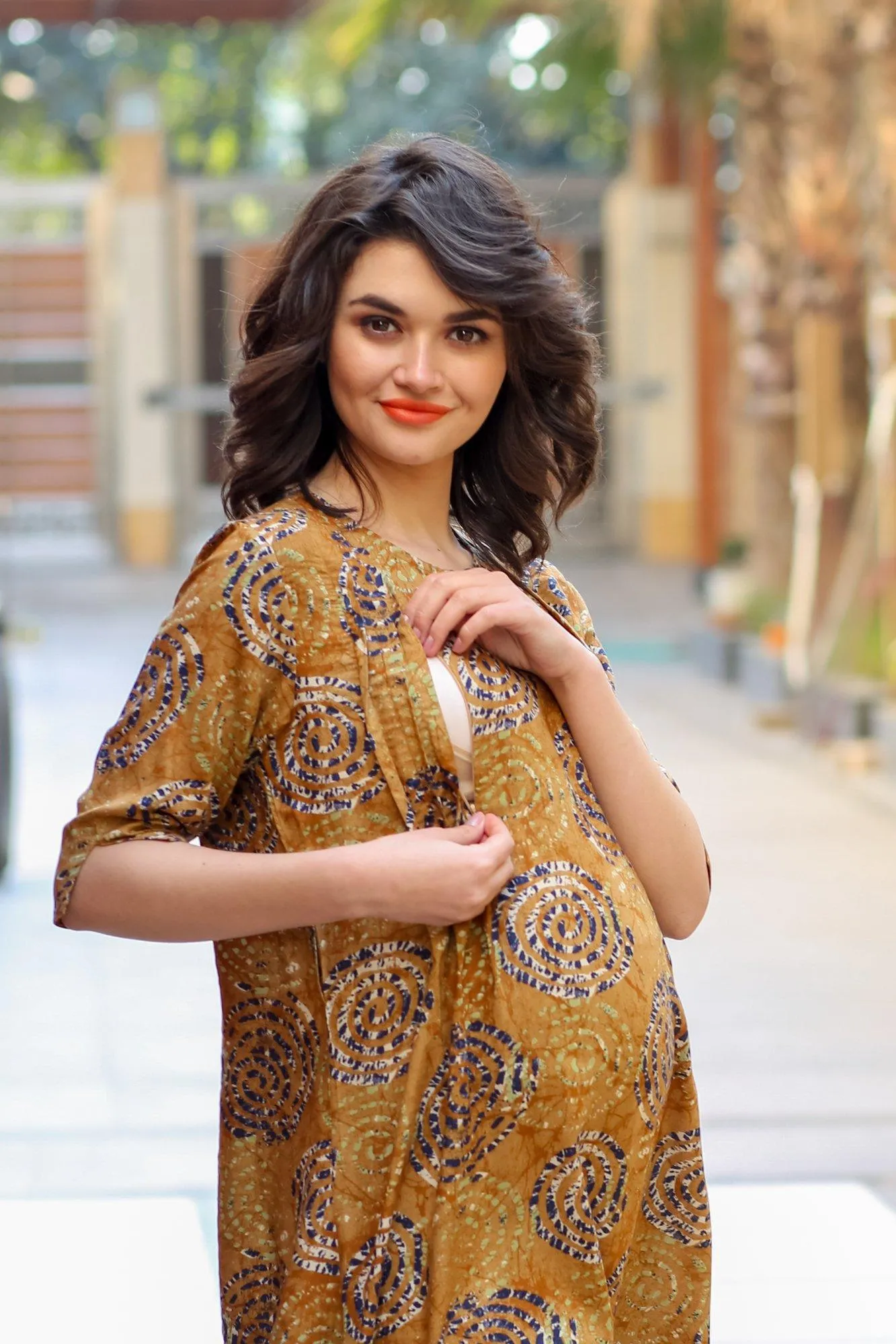 Rust Yellow Concealed Zips Nursing Kurta