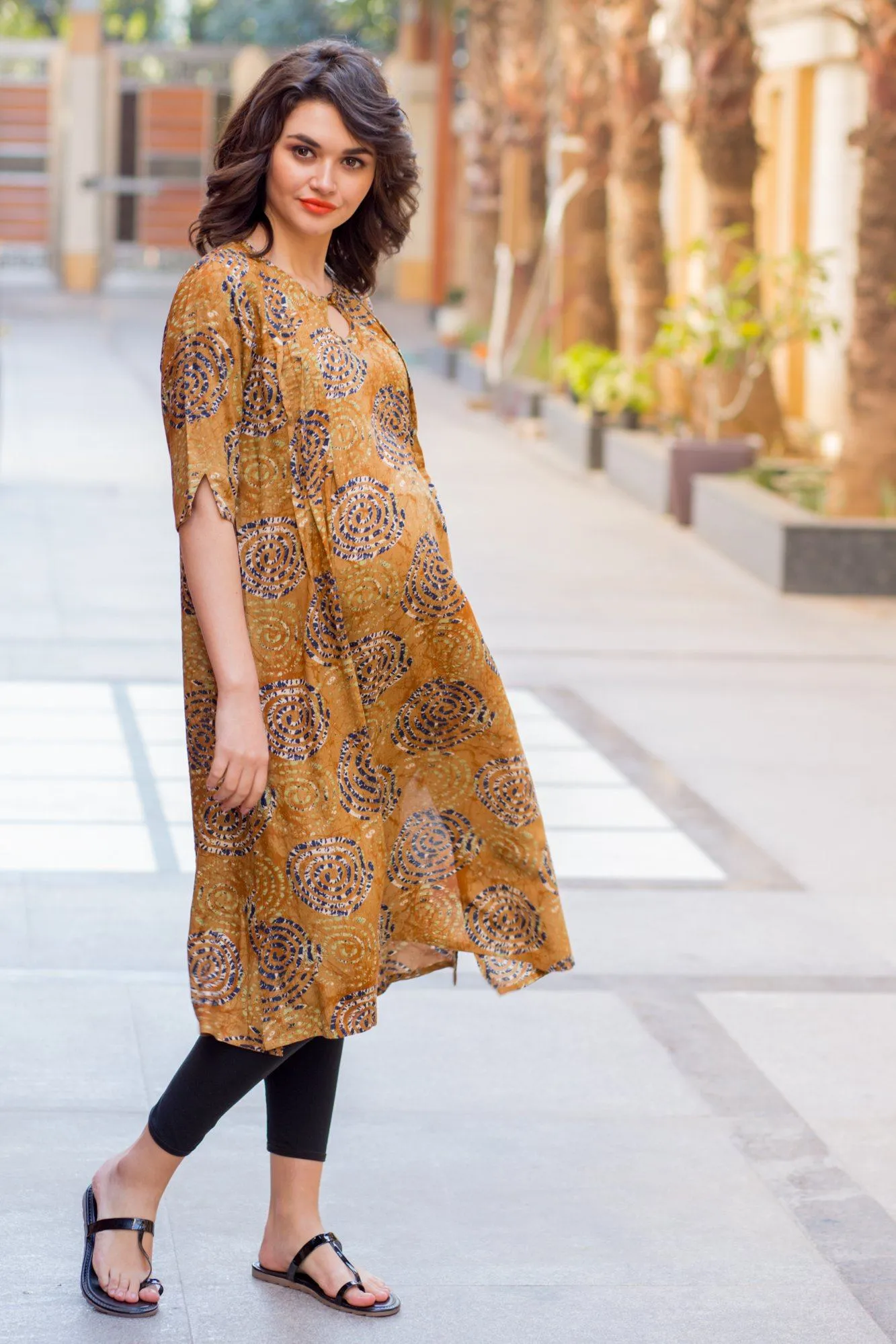 Rust Yellow Concealed Zips Nursing Kurta