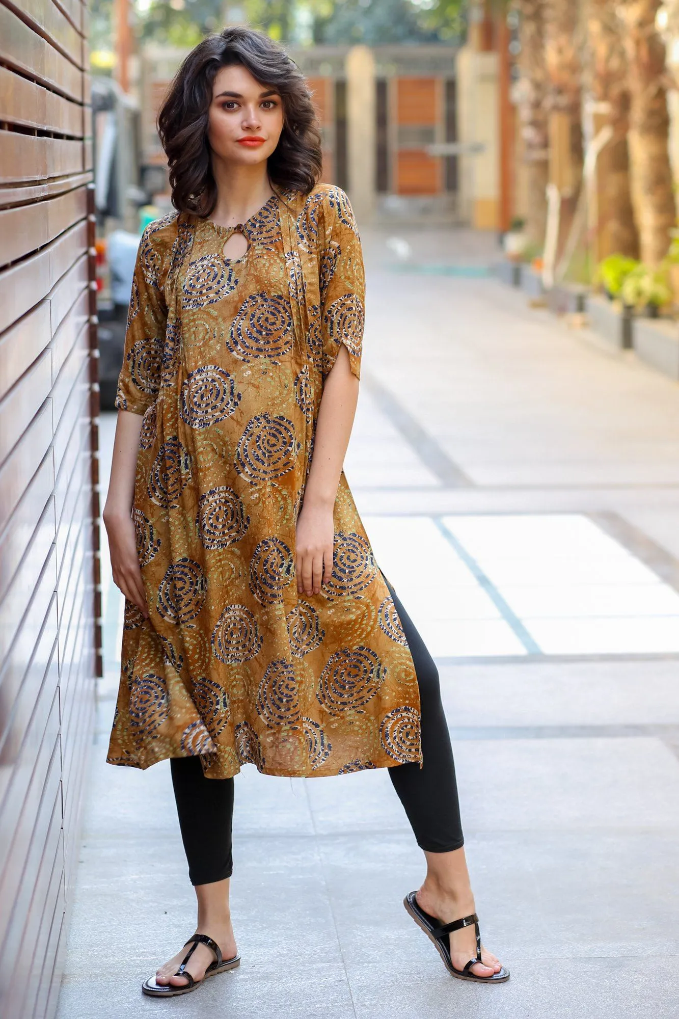 Rust Yellow Concealed Zips Nursing Kurta