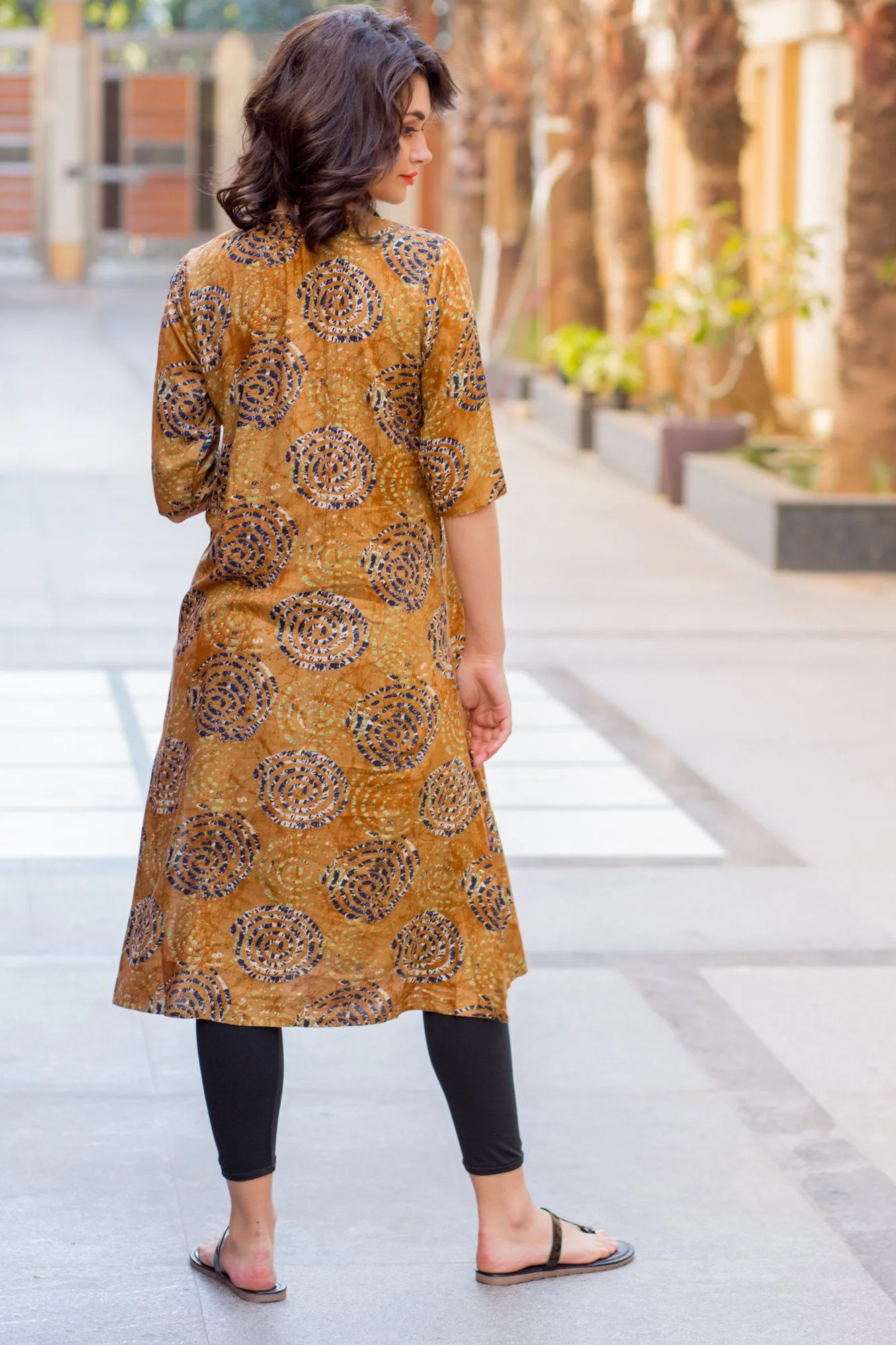 Rust Yellow Concealed Zips Nursing Kurta