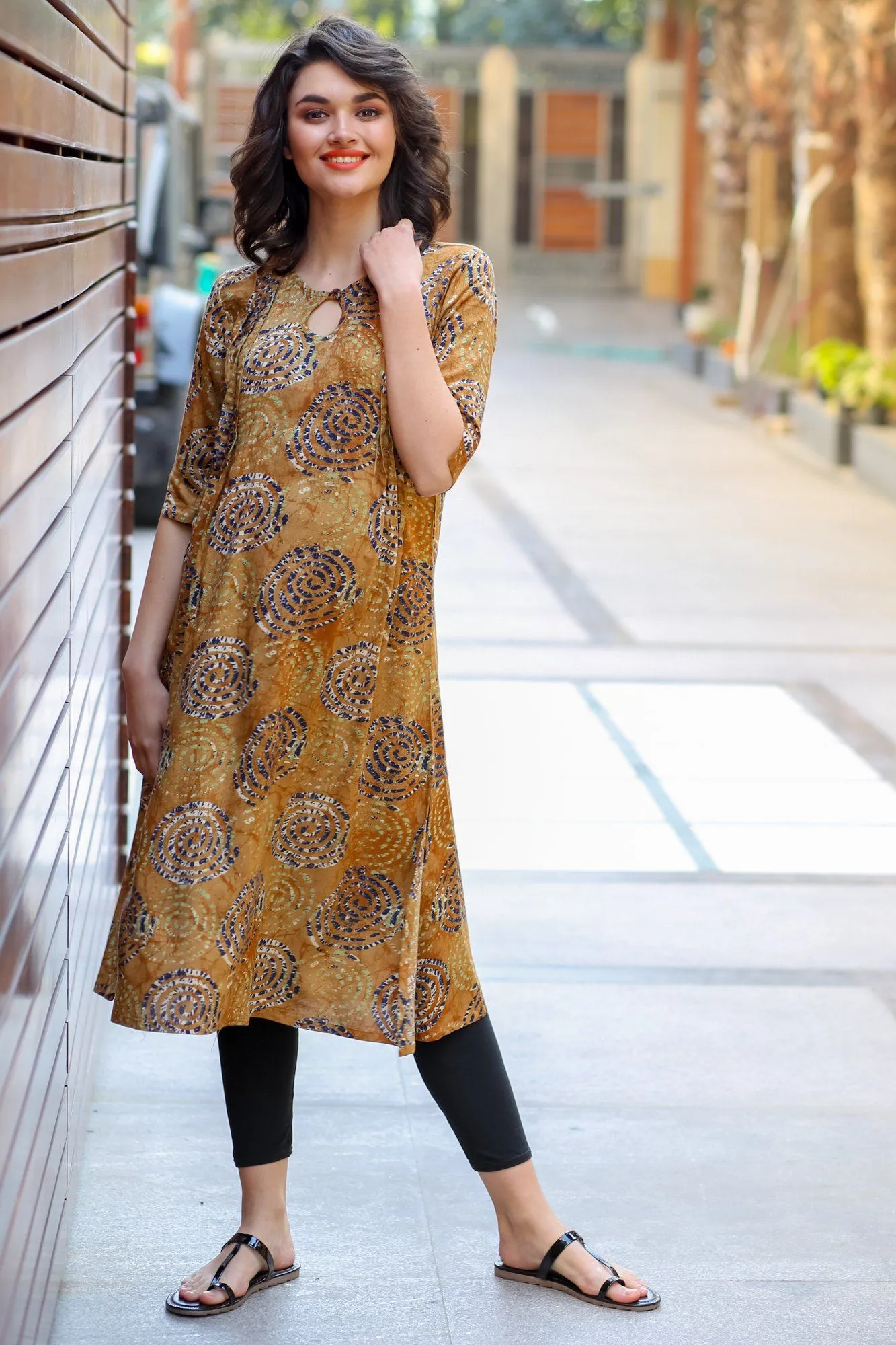 Rust Yellow Concealed Zips Nursing Kurta