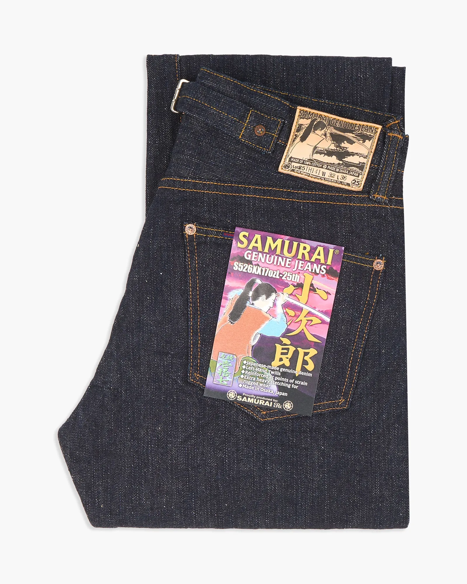 Samurai Jeans S526XX17ozL-25th Sasaki Kojiro Model 17oz Regular Straight Selvedge Jeans - Indigo Onewash