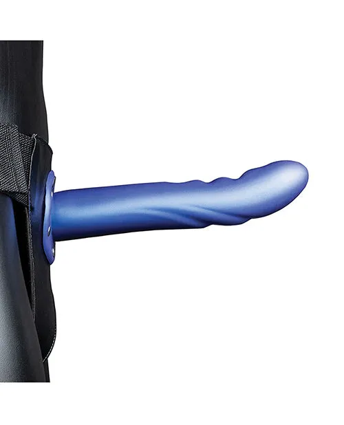 Shots Ouch 8 Textured Curved Hollow Strap On - Metallic Blue