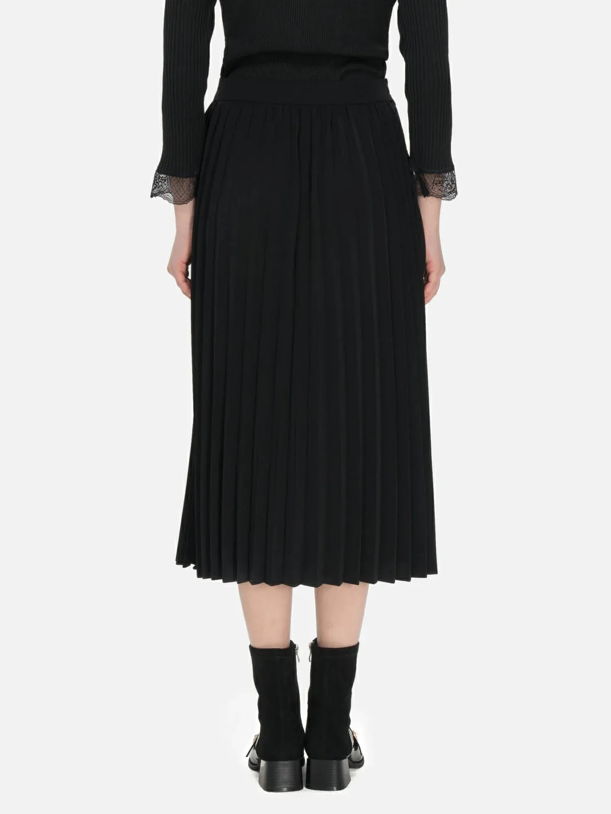 Splice Cross Pleated Suit Midi Skirt