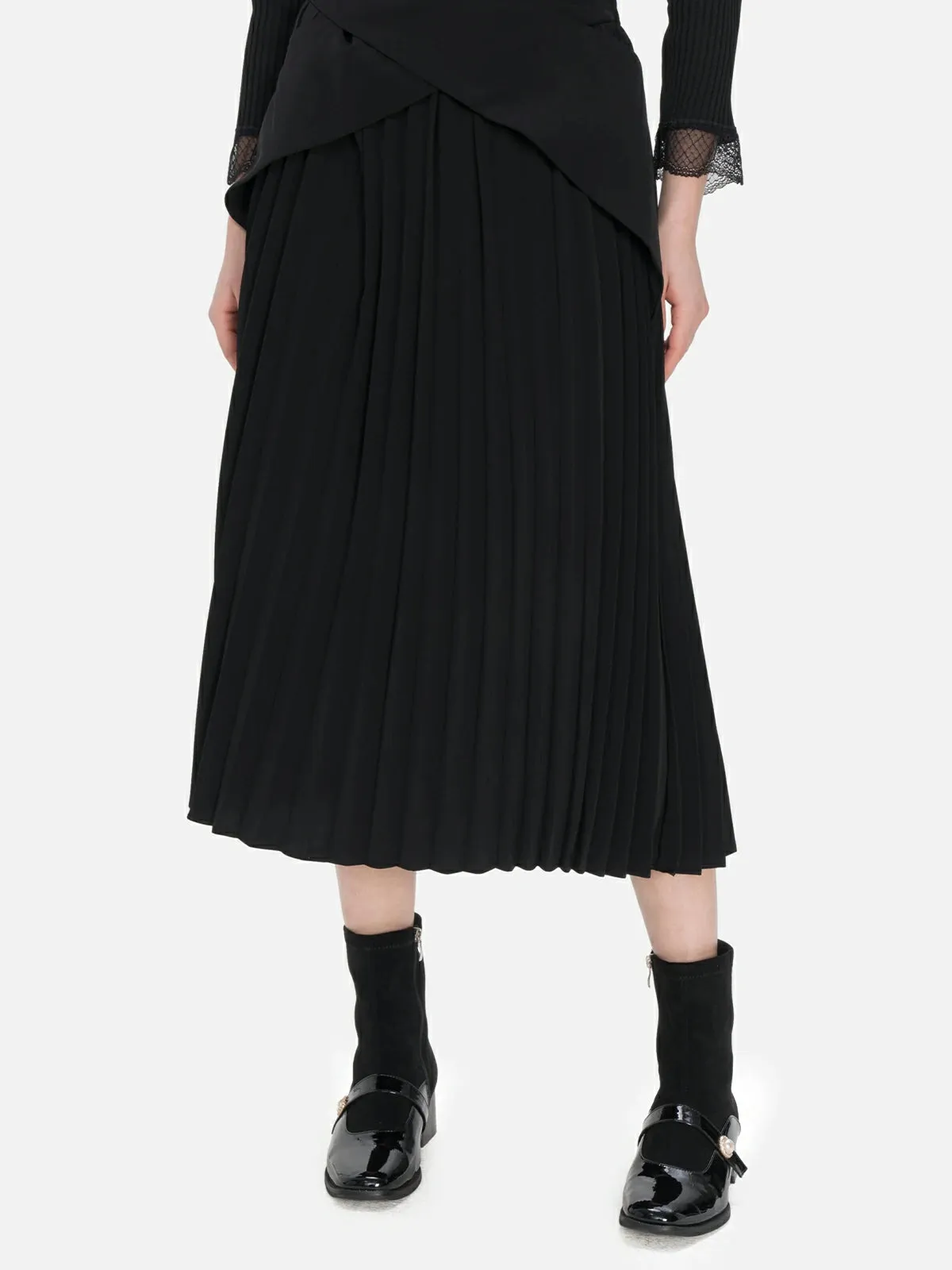 Splice Cross Pleated Suit Midi Skirt