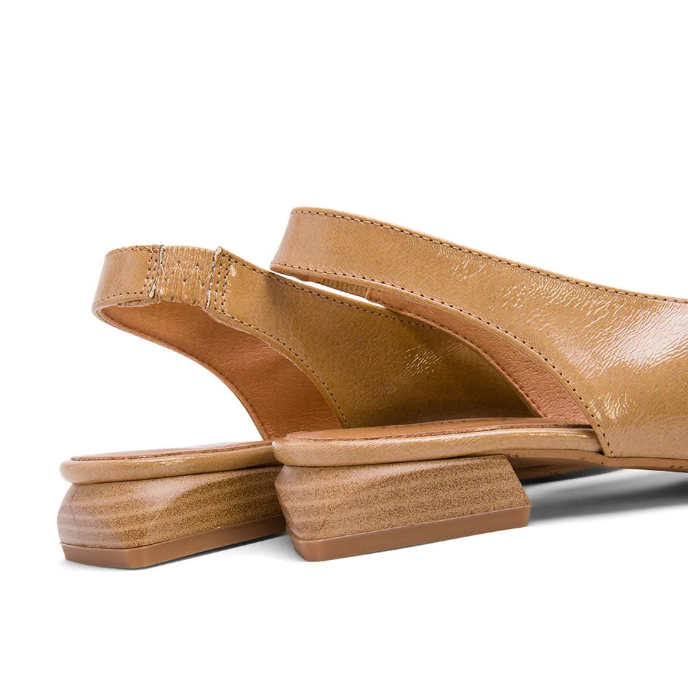 Tan Brown Leather Slingback Flats