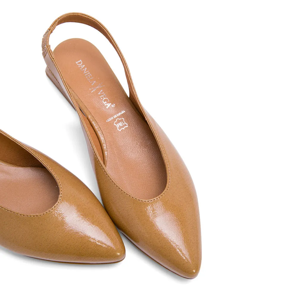 Tan Brown Leather Slingback Flats