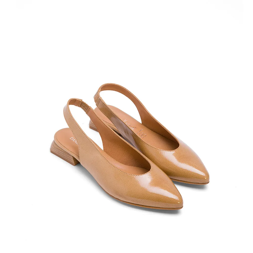 Tan Brown Leather Slingback Flats