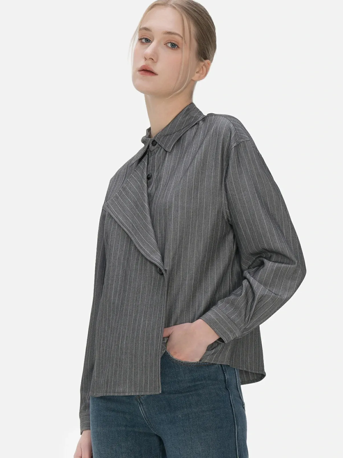 Trendy Stripe Splice Button-Down Shirt