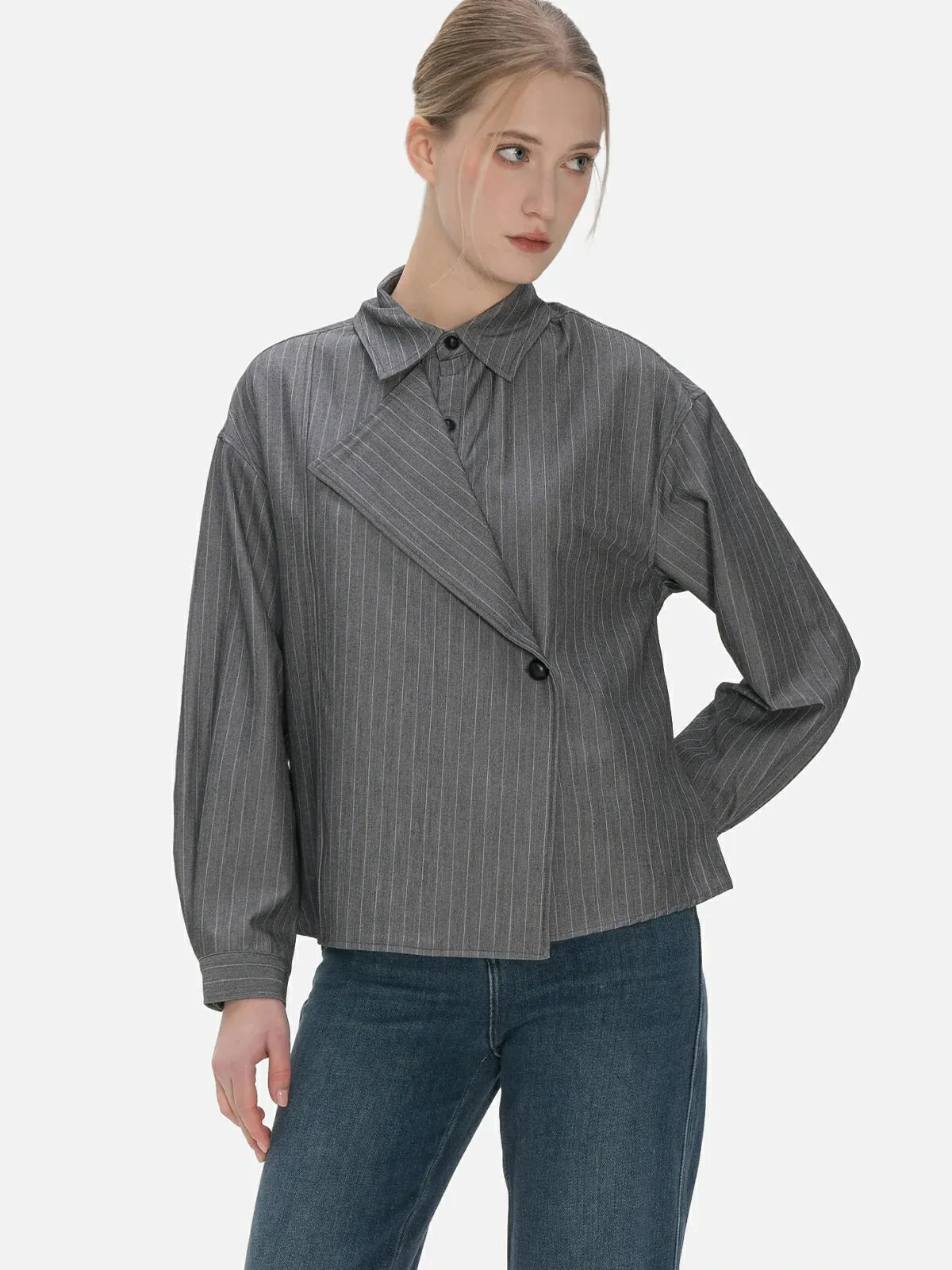 Trendy Stripe Splice Button-Down Shirt