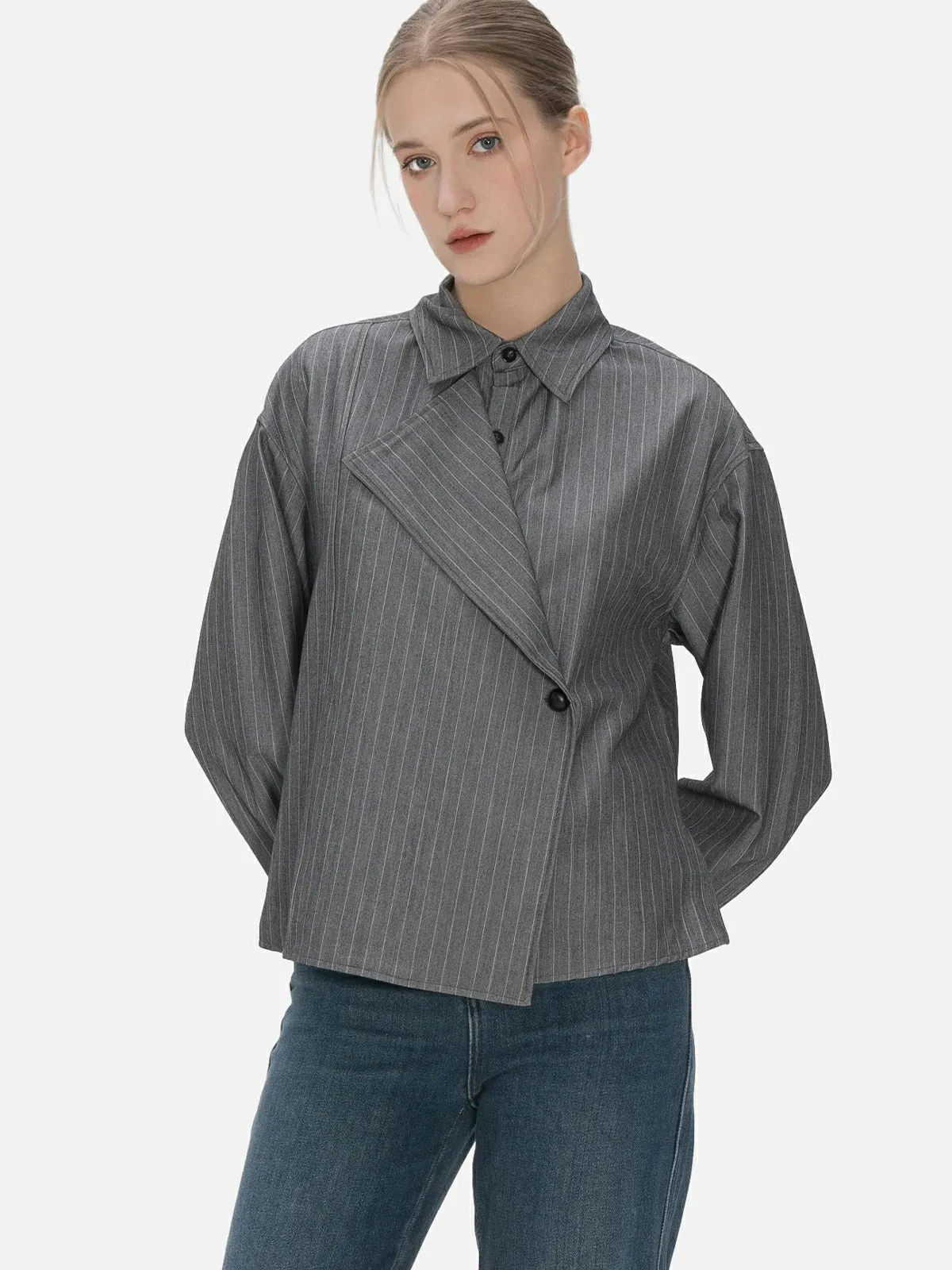 Trendy Stripe Splice Button-Down Shirt