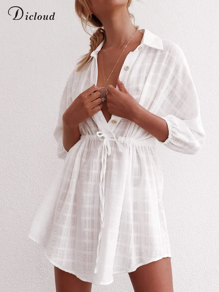 White Plaid Shirt Dress