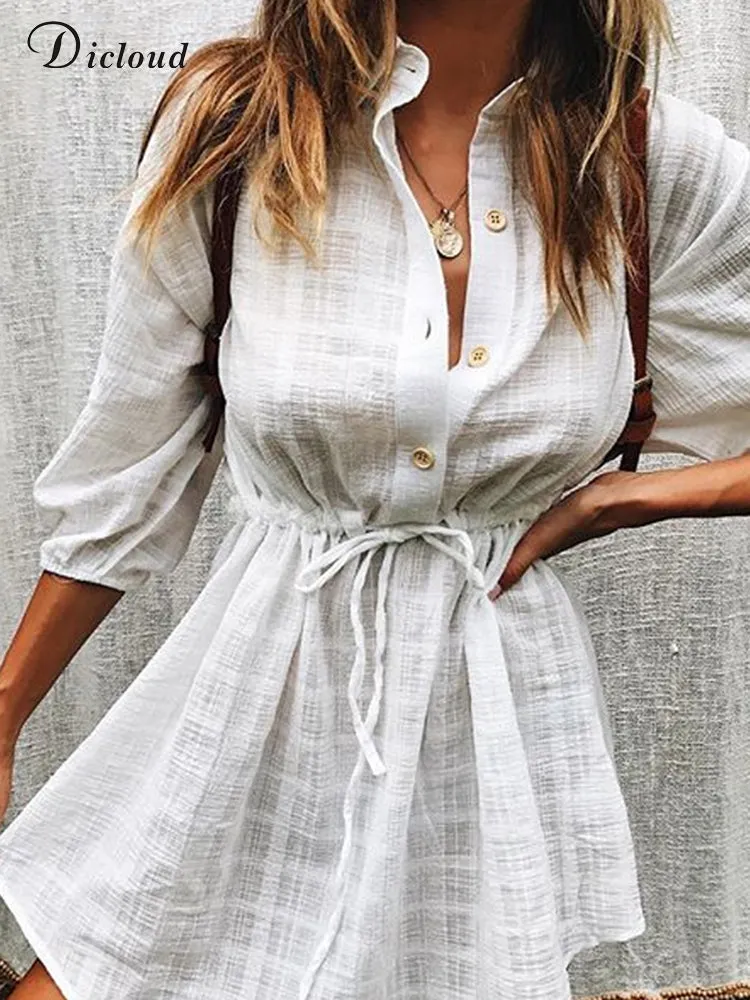 White Plaid Shirt Dress