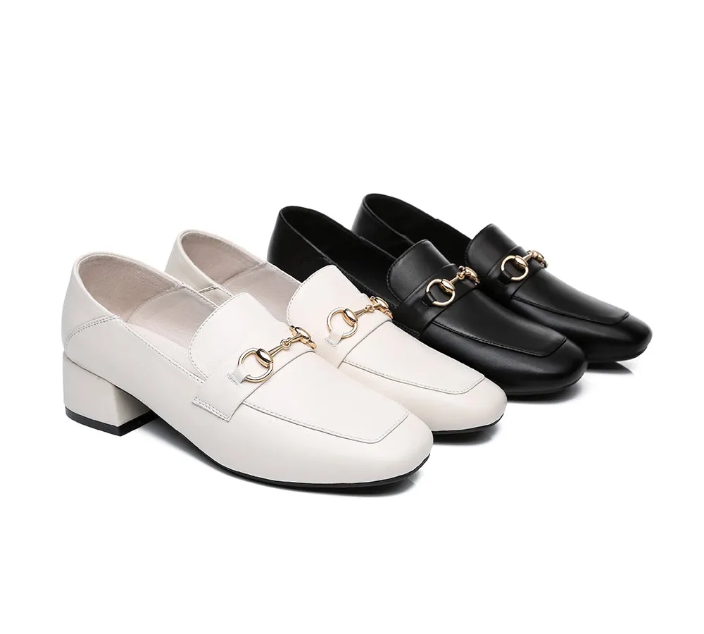 Women Leather Low Block Heels Mia