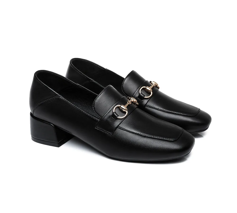 Women Leather Low Block Heels Mia