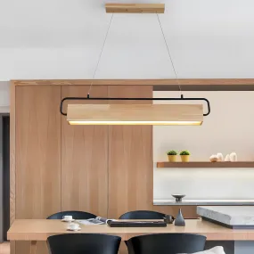 Wooden LED Dining Pendant Light - Rectangle