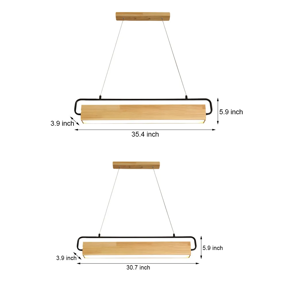 Wooden LED Dining Pendant Light - Rectangle