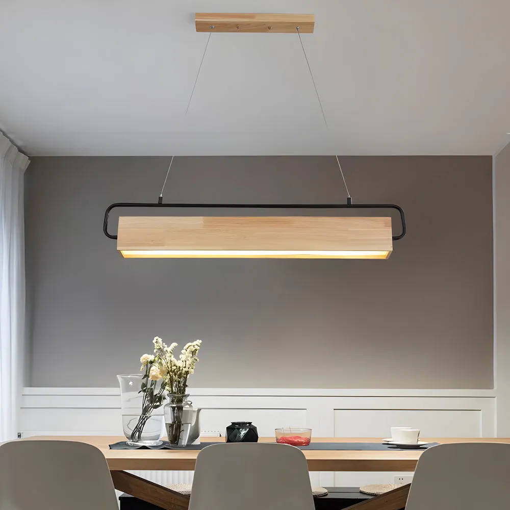 Wooden LED Dining Pendant Light - Rectangle