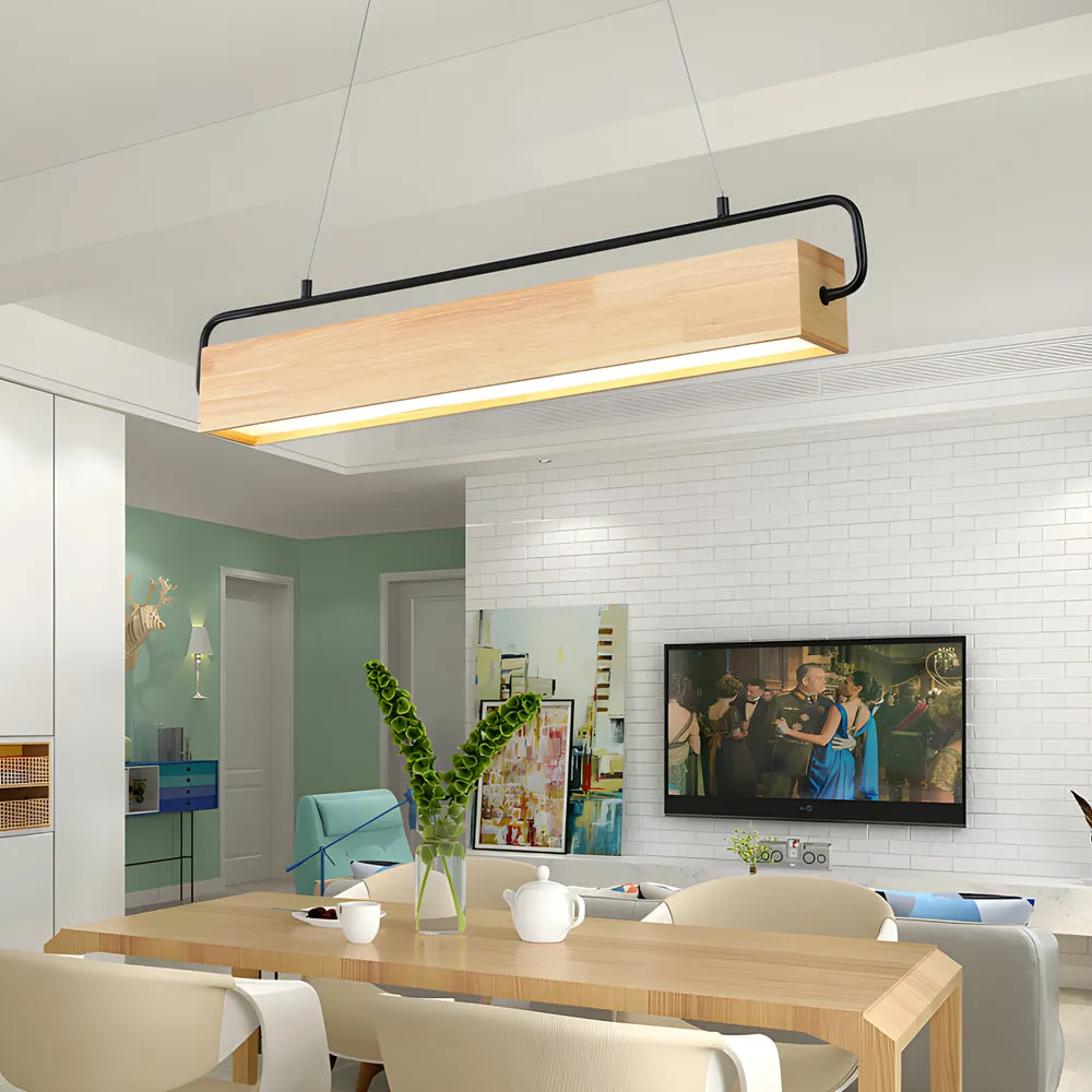 Wooden LED Dining Pendant Light - Rectangle