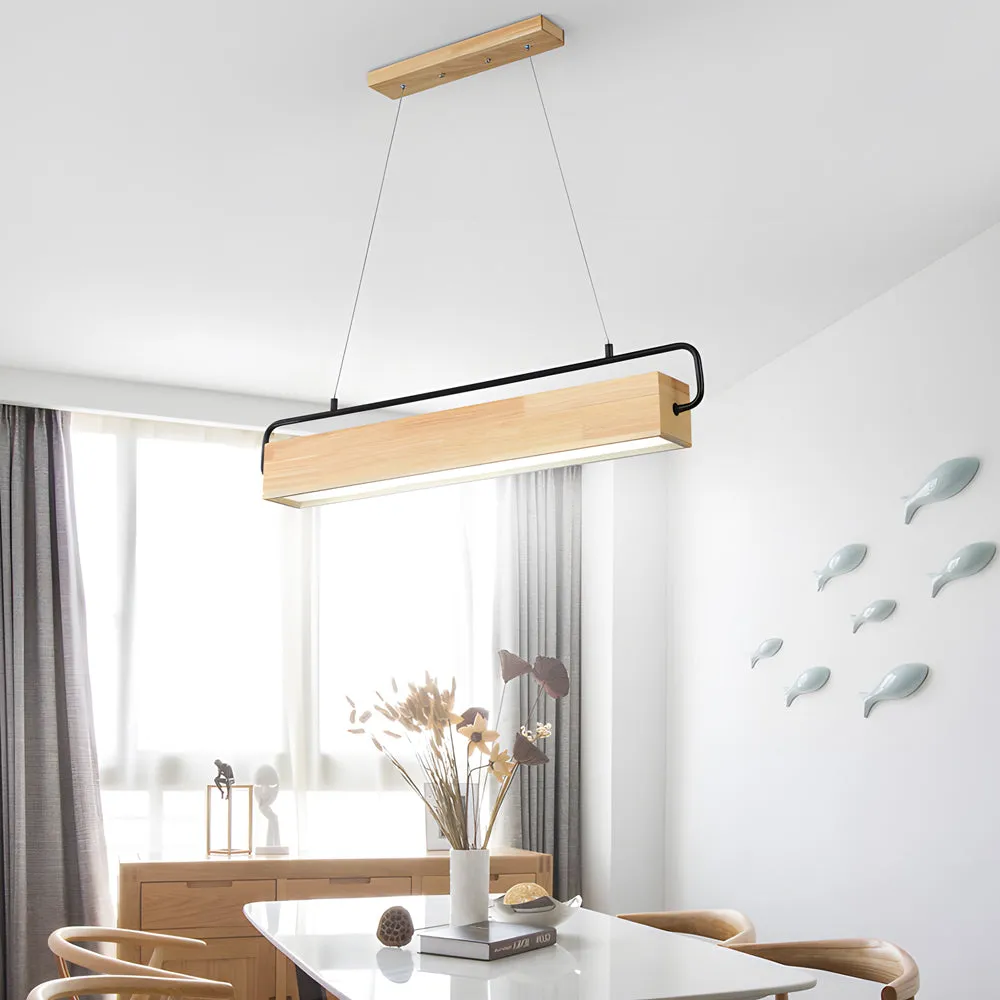 Wooden LED Dining Pendant Light - Rectangle